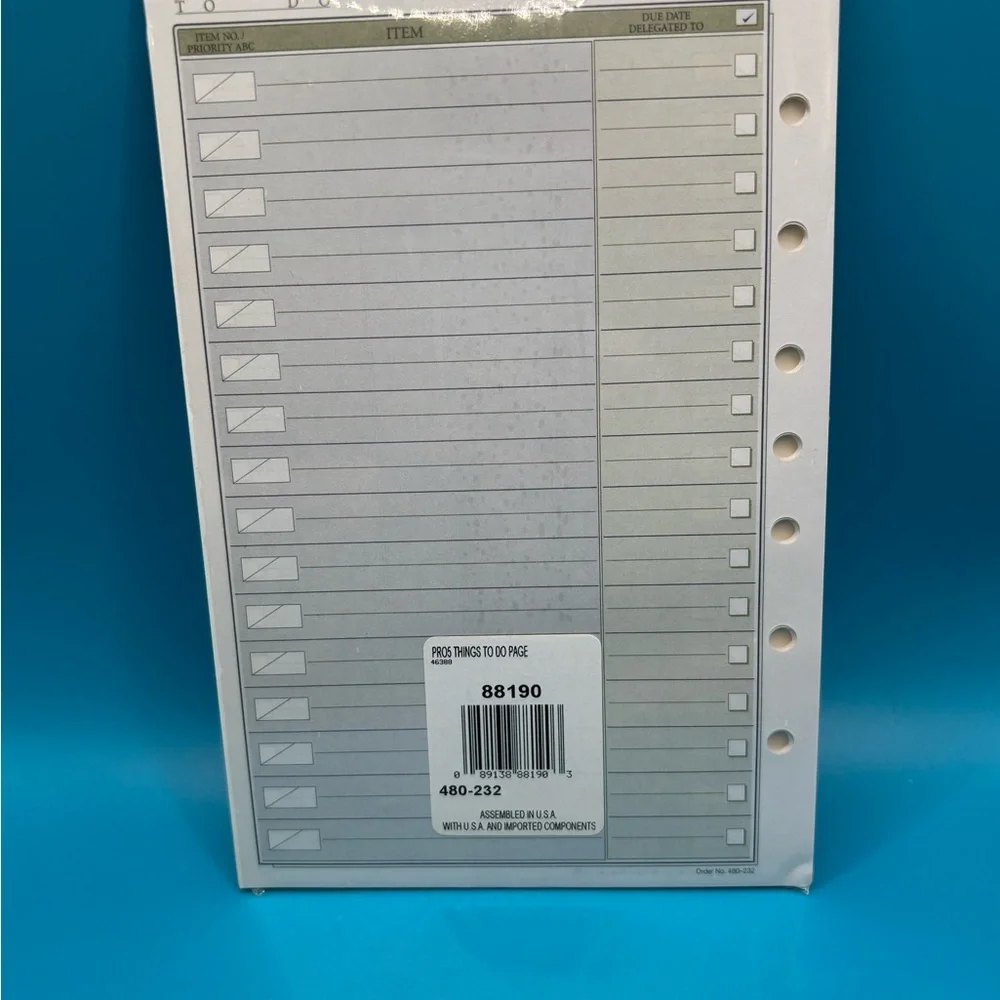 DAY RUNNER PRO Things To Do Pages #88190 NOS Pack 30 Sheets Sealed 7 Holes 1996